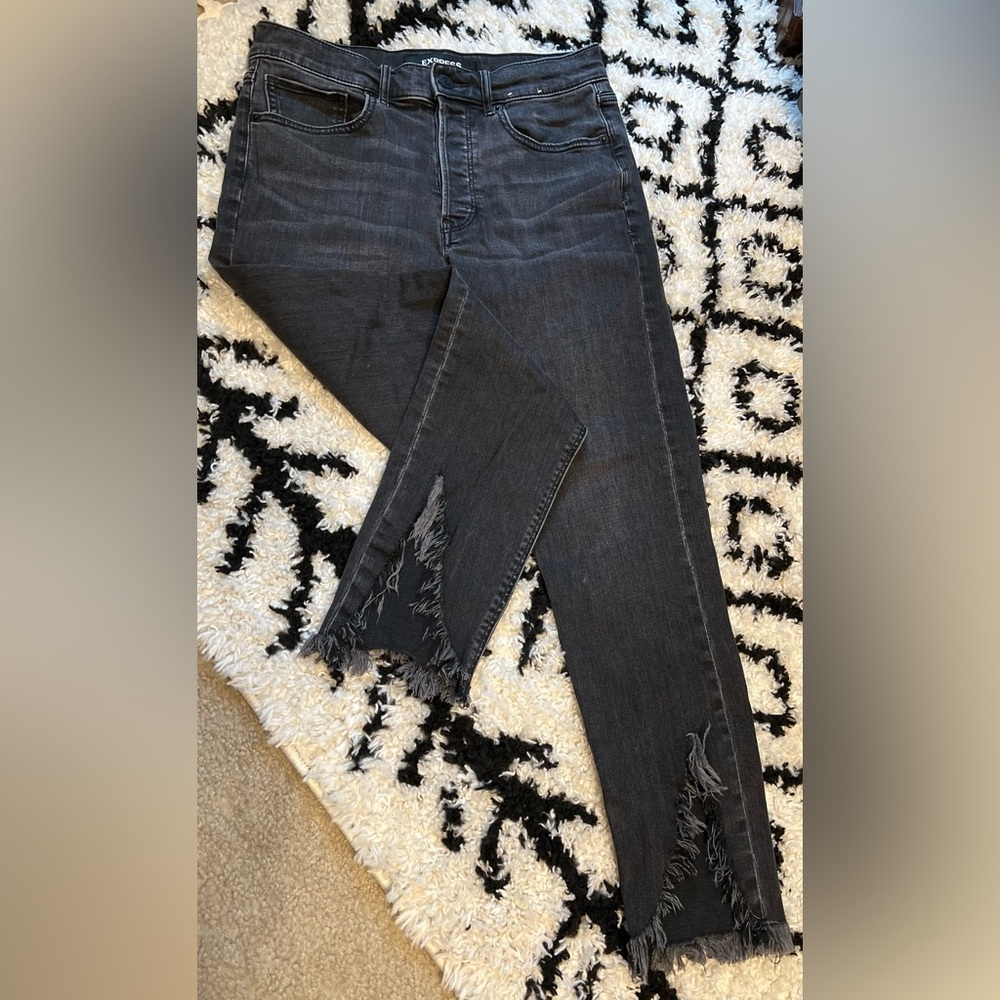 Express Vintage Skinny high rise black wash jeans